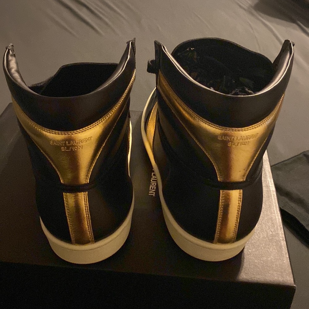 Saint Laurent Black and Gold High-Top Sneakers - Picture 7 of 13